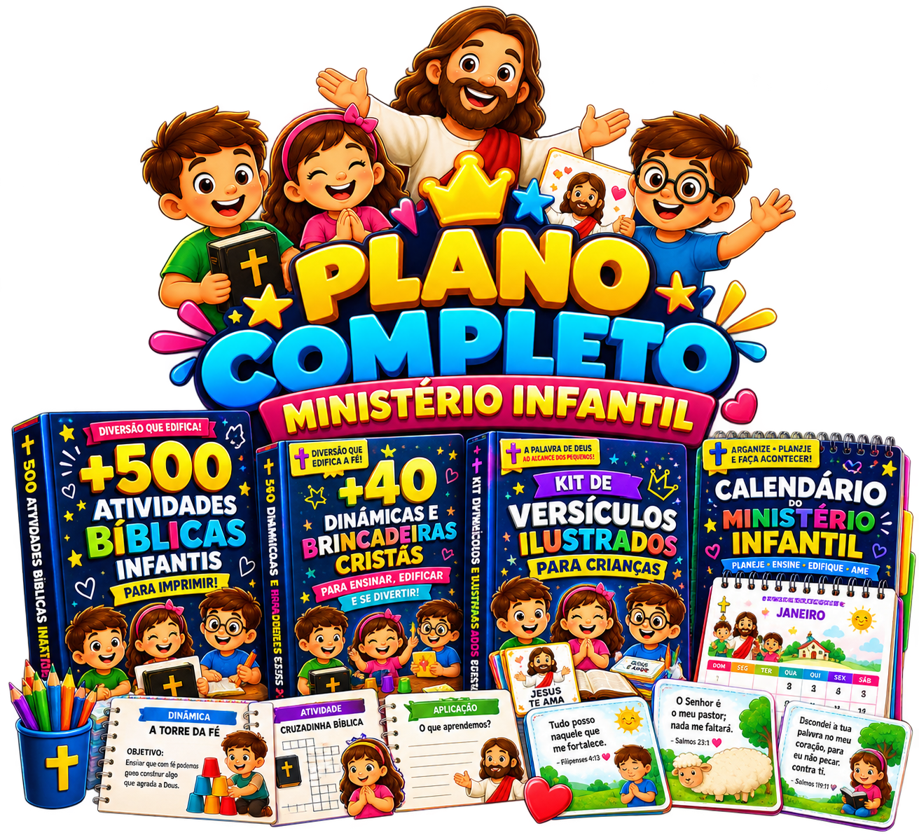 Capa do plano Completo: 52 lições prontas mais os 4 bônus do Ministério Infantil