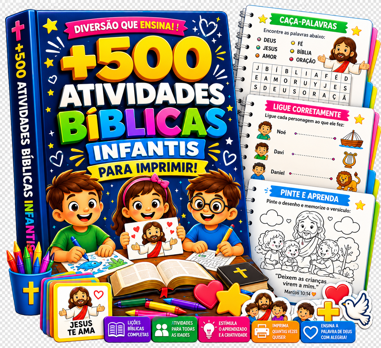 Capa do bônus +500 Atividades Bíblicas Infantis para imprimir